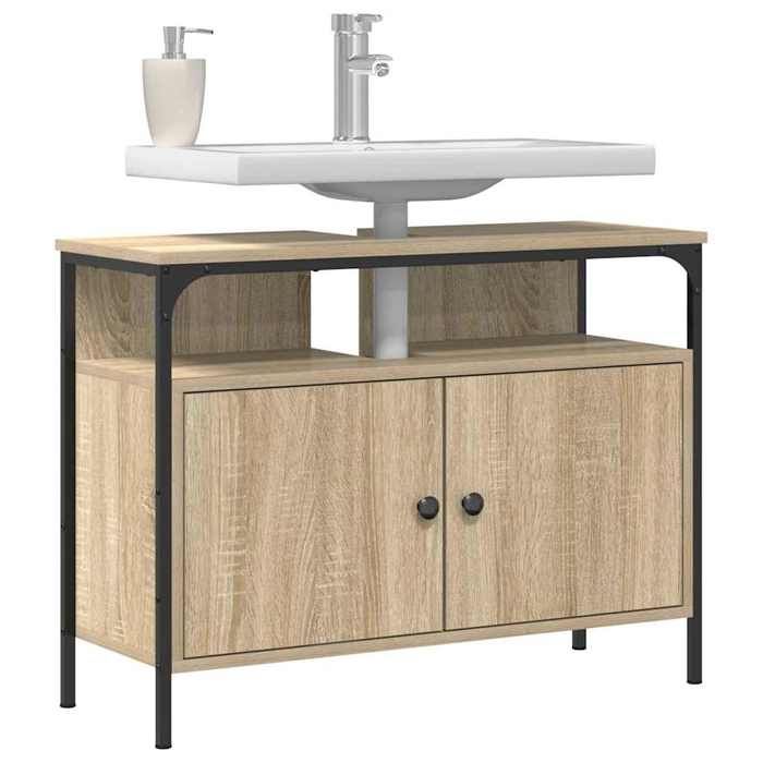 Meuble de lavabo de salle de bain - vidaXL - 80x30x60 cm - Marron - Bois dingénierie - 2 portes - Rangement spacieux