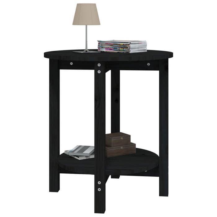 Table basse en bois de pin - vidaXL - Noir - Ø 55x60 cm - Bois massif - Élégante - Plateau pratique - Étagère ouverte