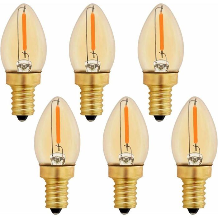 Ampoule LED décorative - MICH - C7 E12 - 0.5W - Blanc chaud 2200K - Non dimmable - Lot de 6 - Filament LED - Ambre