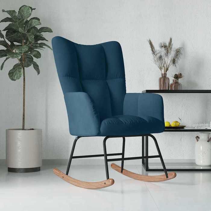 Bleu Chaise/Fauteuil à bascule SOLOMON Pour 1 personne Bleu Velours FF838
