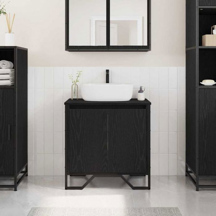 VIDAXL Meuble sous-vasque chêne noir 60 x 35 x 60 cm – meuble lavabo contemporain avec rangement