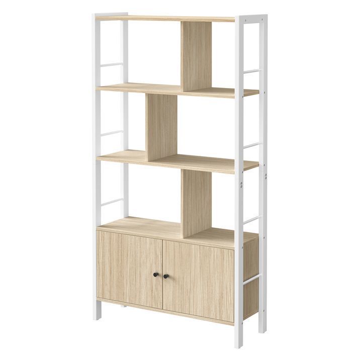 Bibliothèque de Rangement à Portes Moderne en Acier Grande Capacité pour Salon Bureau Chambre Beige et Blanc
