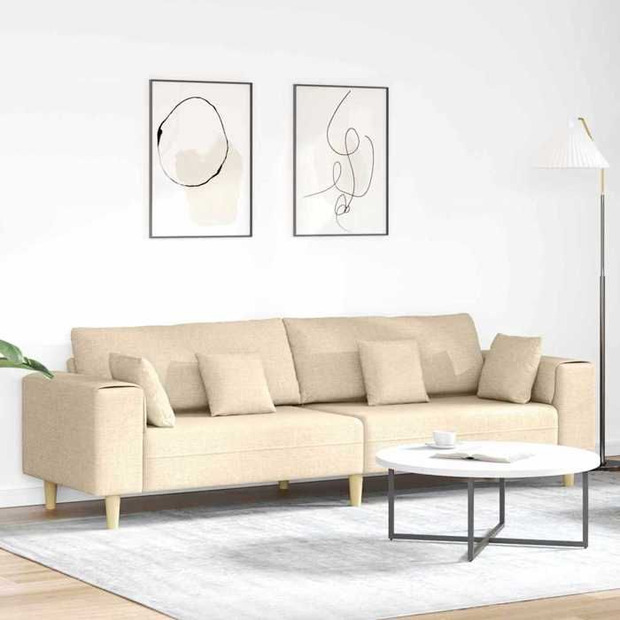 NEW 2026 Canapé moderne - Design ergonomique - pour salon - avec coussin Crème 250x77x76 cm tissu L2444