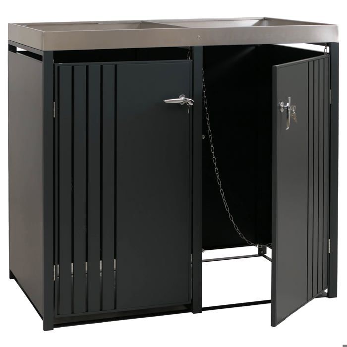 Cache poubelles pour 2 bacs abri pour poubelles en metal avec bac a ...
