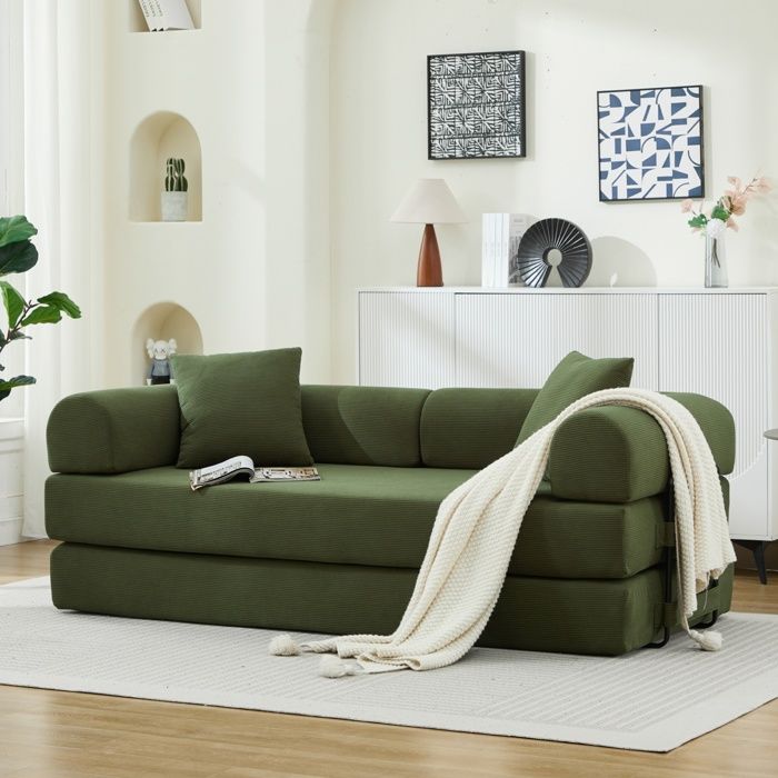 Bladez- Canapé convertible 2 places avec 2 coussins matelas mousse à ressorts futon pour salon bureau ou appartement - vert