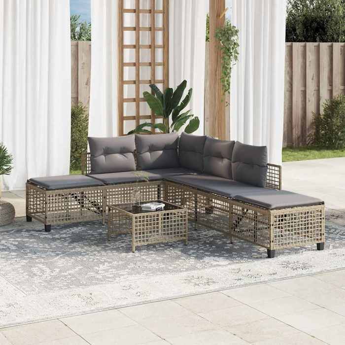 Salon de jardin dangle avec coussins 3pcs - moderne - SOFA-SET - mélange beige rotin CC927