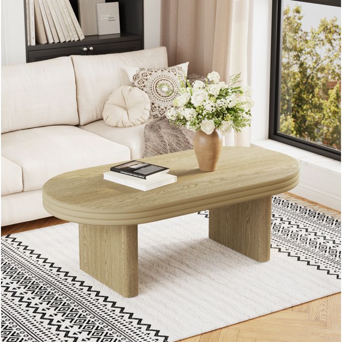 Table basse ovale effet bois naturel style mid-century moderne