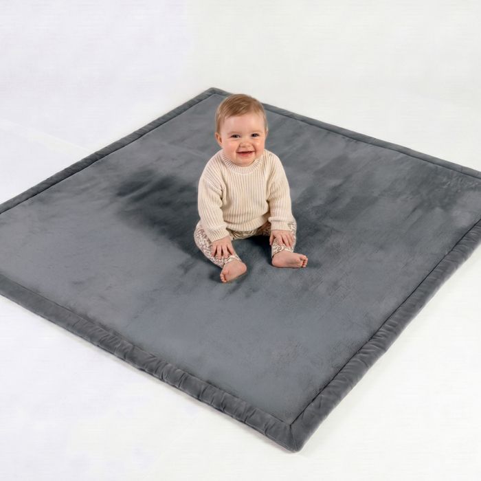 CASABEL Tapis d’Éveil Bébé Velours Gris 120×120 cm Épais et Doux Mousse Confortable Base Antidérapante