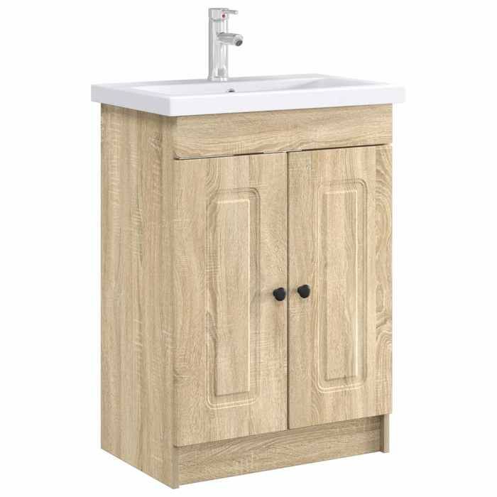 Armoire sous évier de salle de bain - vidaXL - bois dingénierie - chêne sonoma - 56 x 375 x 81 cm 633udc70k