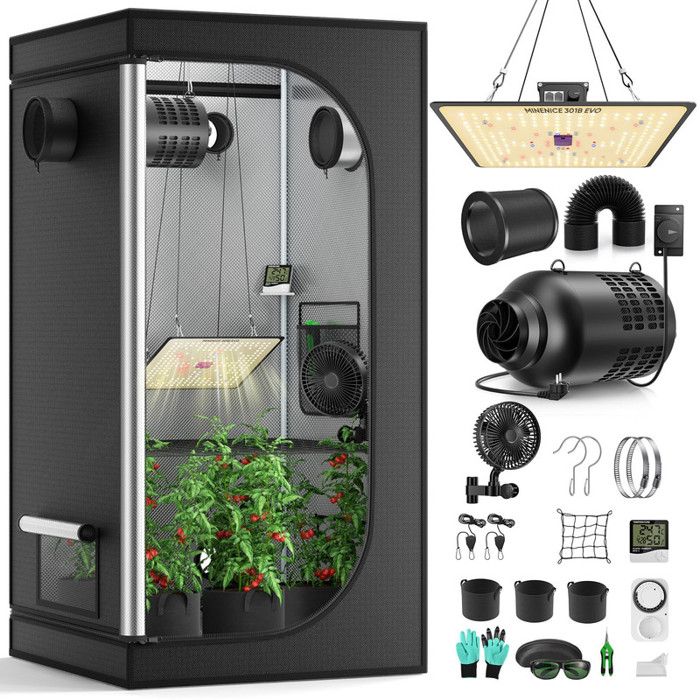 Kit complet de culture sous tente avec lampe de culture LED M1000 à spectre complet 60 x 60 x 140 cm système de ventilation