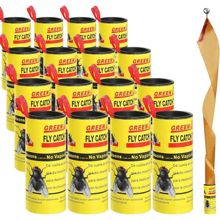 Ruban Attrape Mouche Collant 16 Pièces Attrape Mouche à Fruits Papier Tue Mouche Fruit Fly Trap pour Attraper Les Mouches