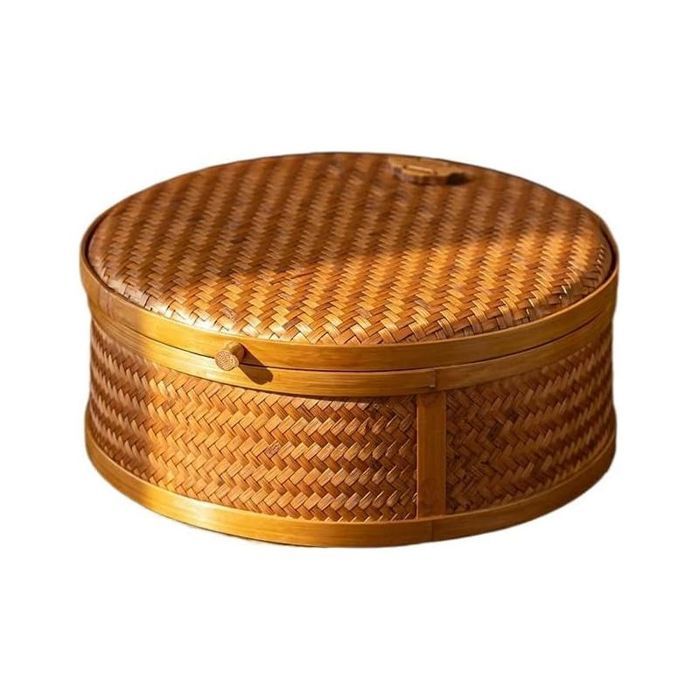 Panier tressé en bambou - PZCC - 22x9cm - Artisanat fait main - Rond - Naturel