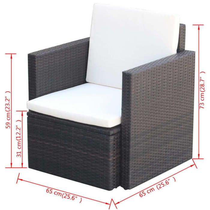 Chaise de jardin et coussins et oreillers Résine tressée Marron_2 ans garantie_47309