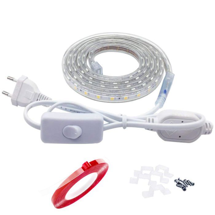 Ruban LED 2 Mètres avec Interrupteur 5050 IP67 étanche Blanc Chaud
