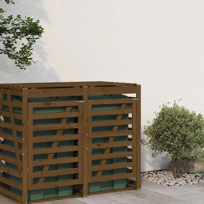 Abri pour Poubelles Marron Miel 78 x 915 x 1285 cm en bois de pin massif avec accès verrouillable et aération anti-odeurs 5814