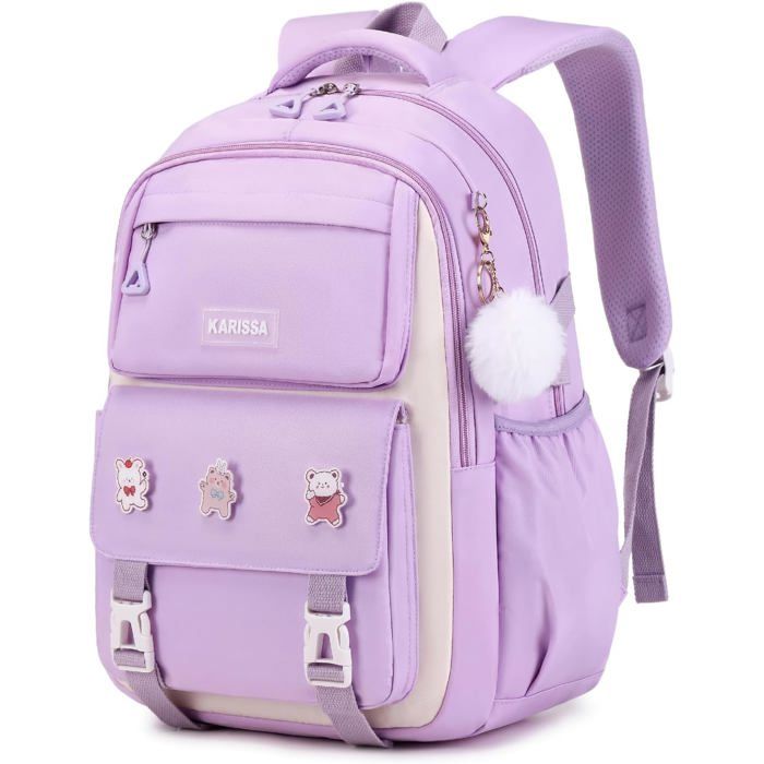 XJYDNCG Sac Scolaire Fille Petit FormatCartable Enfant PrimaireSac à Dos Mignon Multi‑poches pour École - Violet