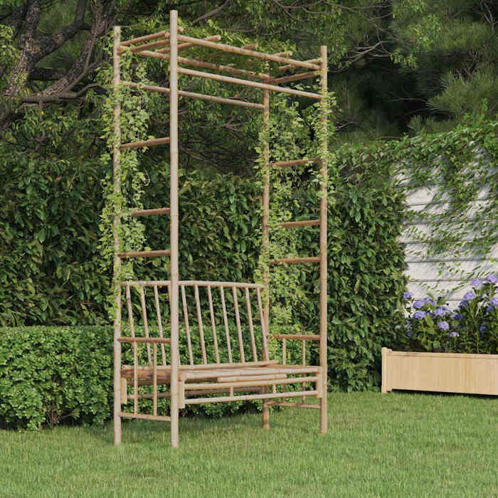 Banc de jardin avec pergola 116 cm Bambou - Cadre durable - design élégant(16525)