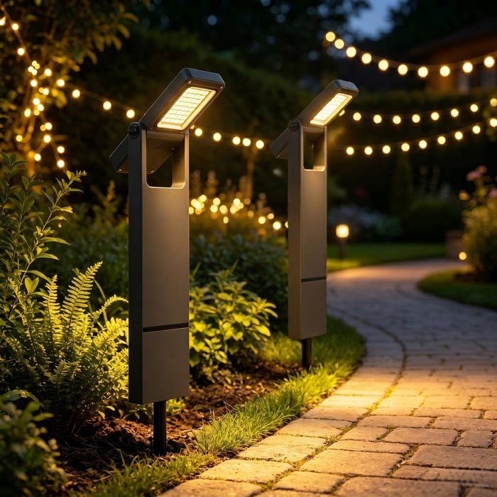 Borne Solaire Jardin Lampe Jardin Solaire 300LM/100LM 24 Led Panneau Solaire Agrandi Silicium Polycristallin 2 5W IP65 (2 Pièces)
