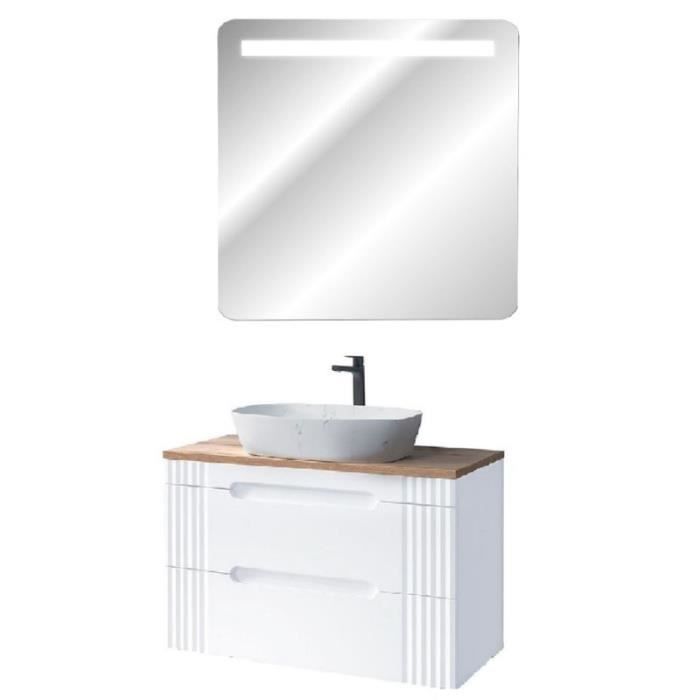 ensembles salle de bain - meuble vasque à poser 100 cm + miroir led oceanie white
