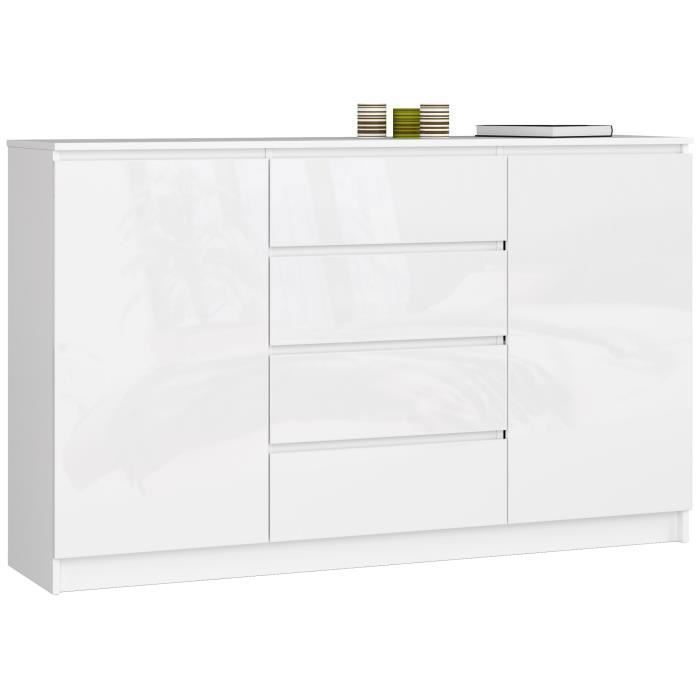 Commode corps Blanc, fa&ccedil;ade Blanc brillant 160x99x40 cm
