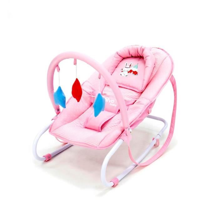 Transat pour bébé - ASALVO - Fluffy Baby Rabbit Tippi Rose - Dossier réglable - Barre à jouets - 2 positions