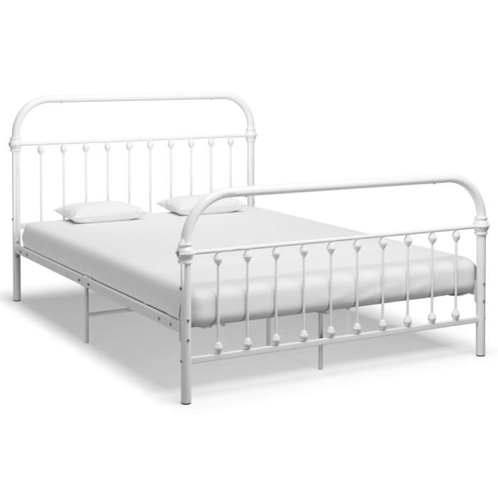 Lit Sweiko en métal, 140 x 200 cm, Lits jeunes, Lit double, avec 4 tiroirs, Port USB