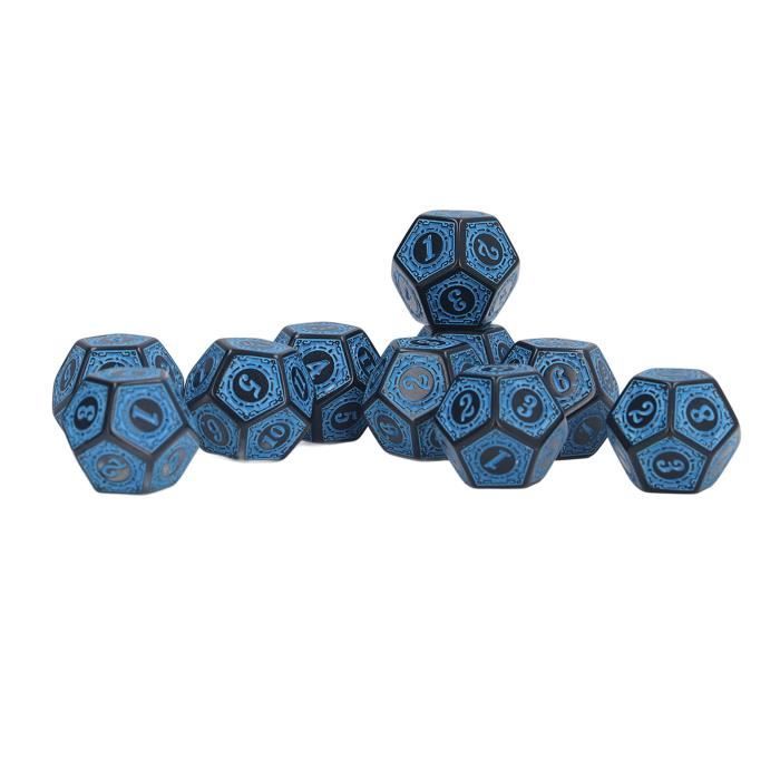 Milaget 10 Pcs 12 Faces D12 dés dés pour Jeu de Société Jeu de Cartes Bleu + Gris Bleu+gris