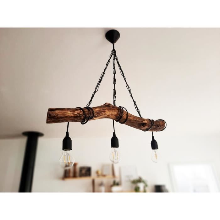 Solenzo - Lustre suspension en bois flotté style marin rustique campagne  chic 3 ampoules (E27) - Fabrication Française - Cdiscount Maison