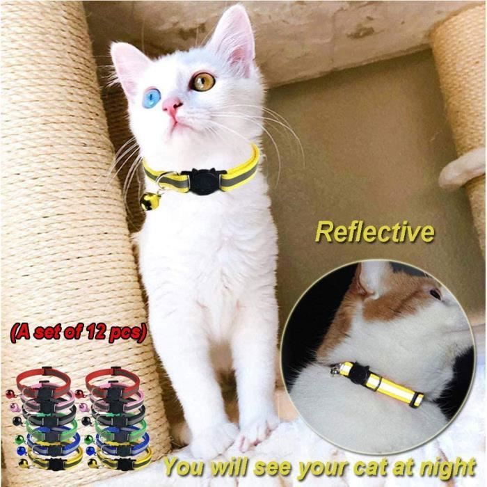 Meilleurs prix pour Collier pour Chat avec Clochette Réfléchissant Collier pour Animal de Compagnie12 PCS Collier Chats Anti Étranglement Chatons