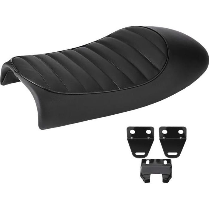 Selle de moto - MOO - Vintage - Cuir PU - Universelle - Noir (style B)
