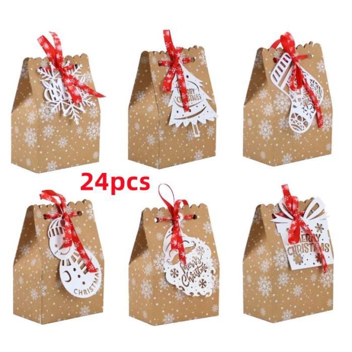 Sac cadeau de Noël,24 pièces boîte de sac cadeau de Noël,sac de nourriture  de fête enfant,pour emballage bonbon,chocolat,biscuit - Cdiscount  Beaux-Arts et Loisirs créatifs