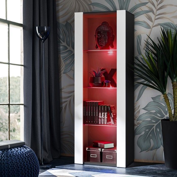 Vitrine au sol Armoire Komodee TIVOLI - LED RVB - Blanc et Noir - Mat - 55 x 159 x 35 cm