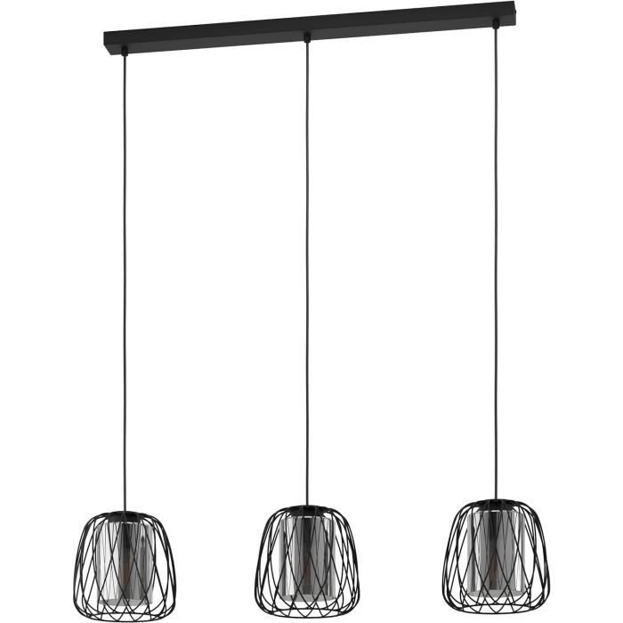 Plafonnier Suspension 3 Branches Hofstein – Moderne Métal Anthracite/marron/blanc