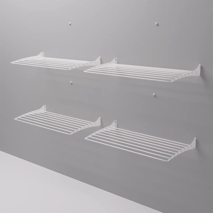 Foxydry Fold - Étendoir à Linge Mural Pliable Extensible Vertical En Aluminium & Inox, Idéal Balcon, Salle De Bain, Intérieur/Extérieur (Blanc, Fermeture Vers Le Bas - 102 Cm)