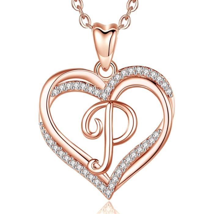Collier Initiales Personnalisé pour Femmes Filles Lettre A-Z Collier Monogramme Argent 925