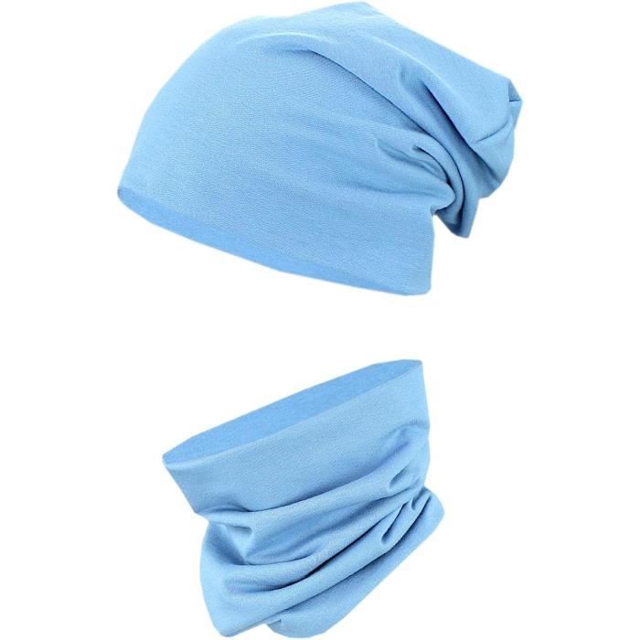 Ensemble Bonnet Et écharpe Tube Dégradé Bleu Ciel - Fait Main, Taille Unique Unisexe