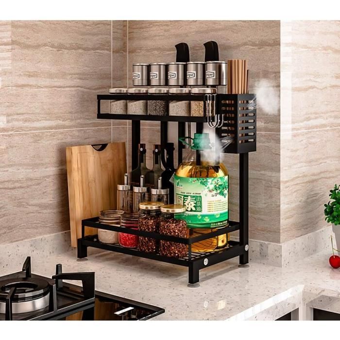 Étagère De Cuisine 2 Niveaux Sous évier | Rangement Gain De Place En Acier Renforcé Avec Porte-ustensiles