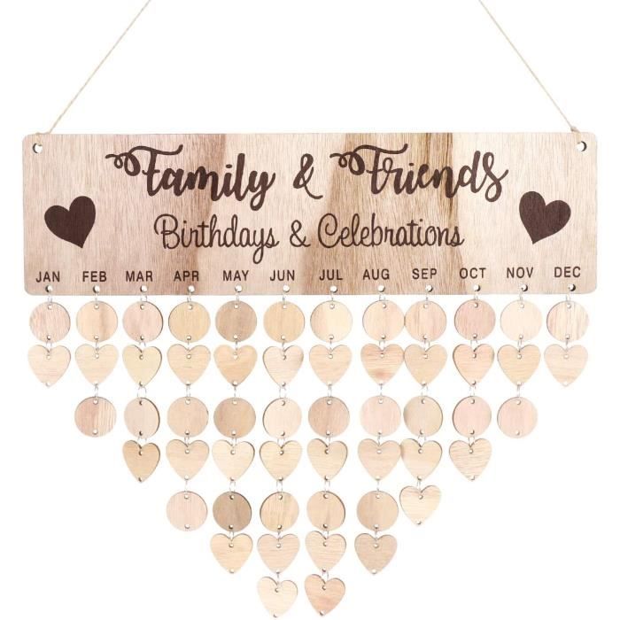 BESPORTBLE Calendrier Anniversaire Famille En Bois - Ensemble Suspendu Décoratif Mural