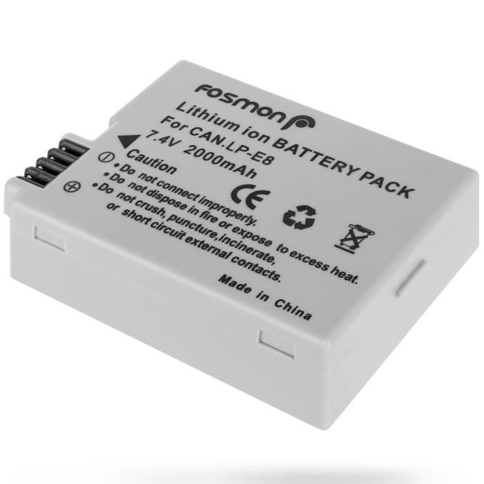 Batterie LP-E8 Fosmon Pour Canon | Compatible EOS 600D, T5i | 2000mAh | Autonomie Longue Durée | Garantie à Vie