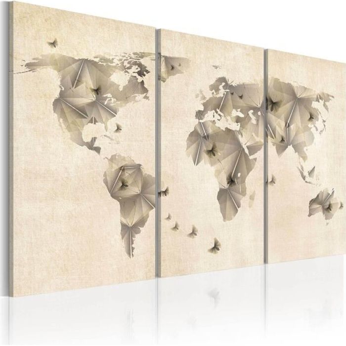 Tableau Carte Du Monde Sur Toile - Impression 120x80 Cm, Finition Satinée, Côtés Imprimés - Décoration Murale Salon, Chambre - 5