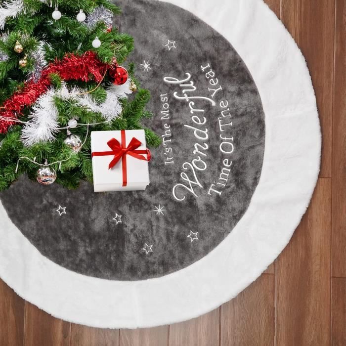 Jupe De Sapin De Noël En Fausse Fourrure Blanche - Diamètre 90 Cm - Tapis Décoratif Pour Base D'arbre De Noël