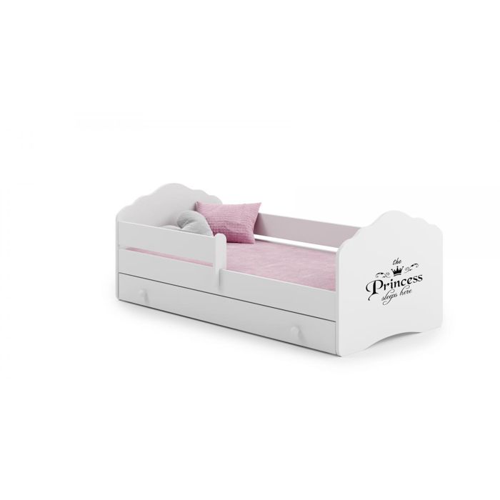 Lit Enfant KOBI LUK 160x80cm - Blanc Avec Matelas Et Barrière Sécurité