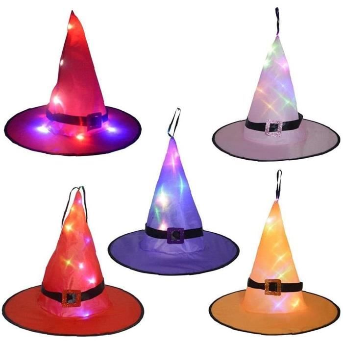 Décoration dHalloween - Chapeau de sorcière illuminé - 3 pièces