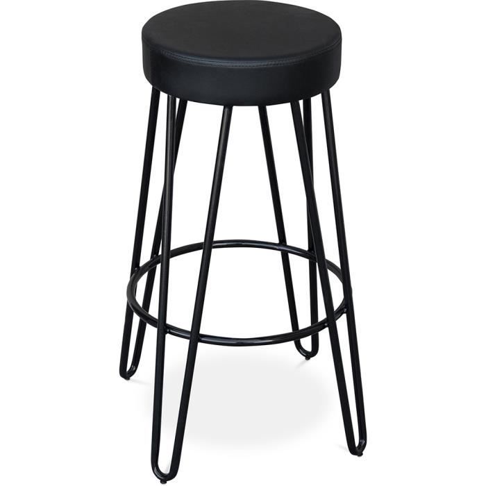 Tabouret de bar - Elsu - Noir - 80 cm - Métal - Extérieur