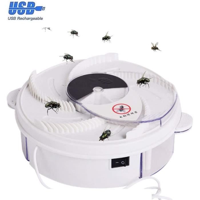 Attrape-Mouches Électrique Rotatif 360° - Piège Automatique USB - Pour Cuisine, Maison, Restaurant (Blanc)