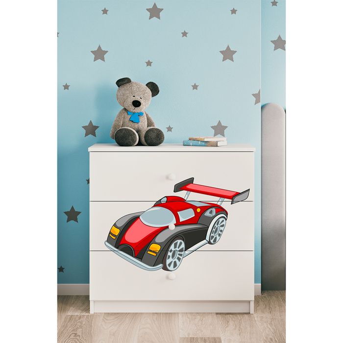 Commode enfant blanche voiture de course - Kocot Kids