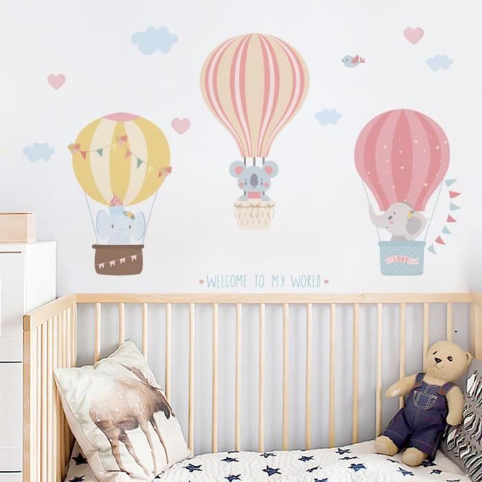 Stickers Muraux Dessin Anime Montgolfiere Mignon Animaux Bebe Chambre Decoration Chambre Decor Stickers Muraux Stickers Cd Cdiscount Maison