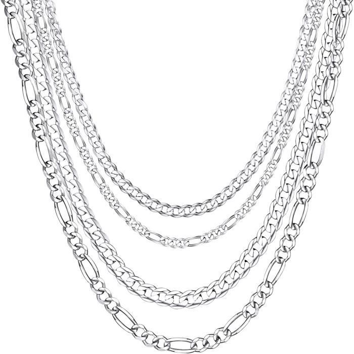 chaine argent homme 925 gros maille massif collier figaro cubain ras de cou chaîne femme gourmette garçon enfant[longueur 46 [386]