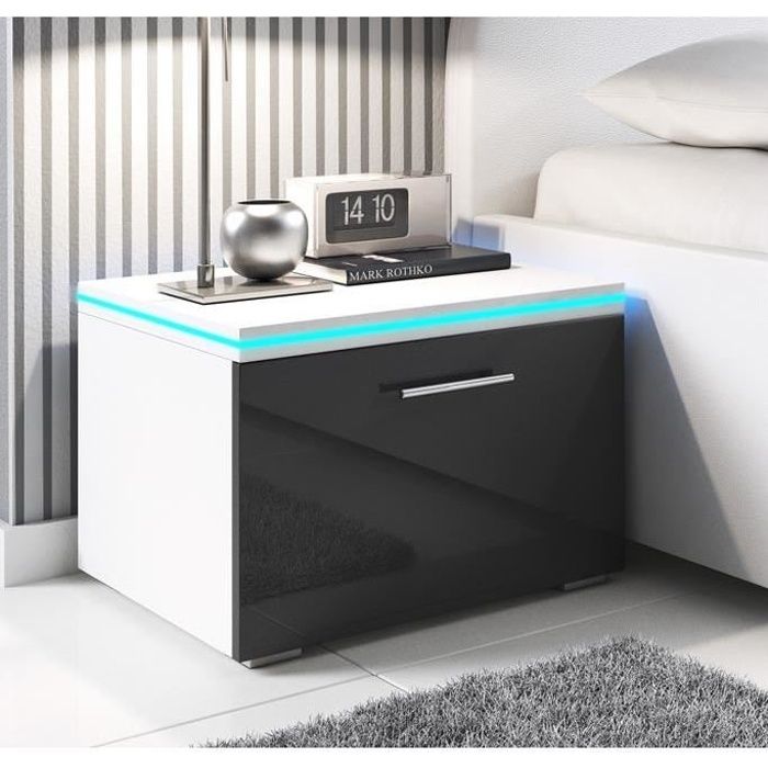 Table de chevet Victoria noir et blanc avec LED RGB - Cdiscount Maison