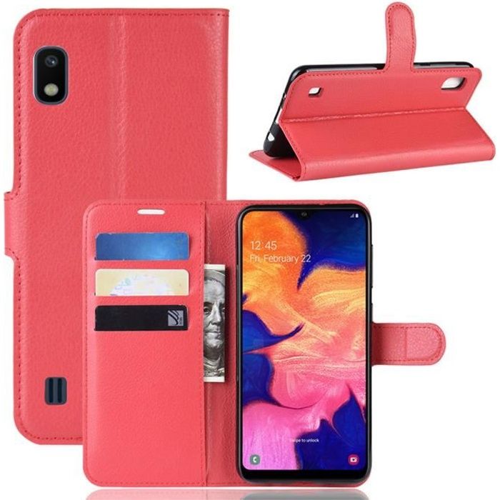 تصميم بيت خشبي Coque Samsung Galaxy A10 Rouge, - Motif Litchi PU